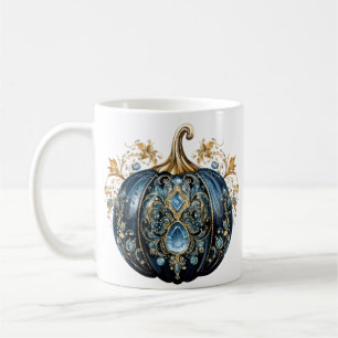 Mooie bejeweled blauwe en gouden pompoen koffiemok