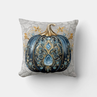 Mooie bejeweled blauwe en gouden pompoen kussen