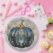 Mooie bejeweled blauwe en gouden pompoen papieren bordje (Feest)
