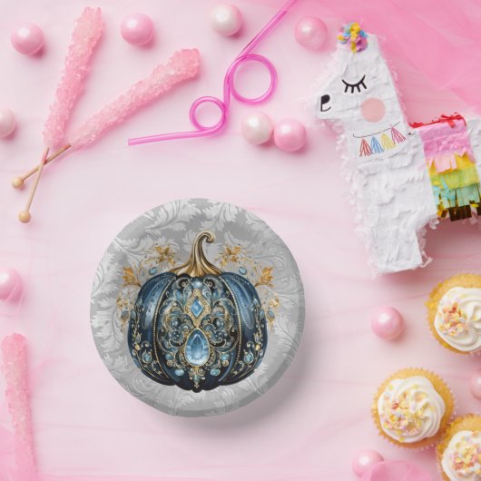 Mooie bejeweled blauwe en gouden pompoen papieren kommen (Feest)