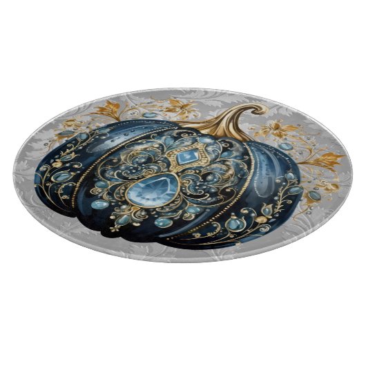 Mooie bejeweled blauwe en gouden pompoen snijplank (Hoek)