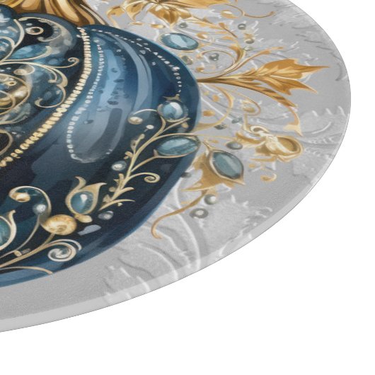 Mooie bejeweled blauwe en gouden pompoen snijplank (Hoek)