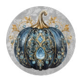 Mooie bejeweled blauwe en gouden pompoen snijplank (Voorkant)