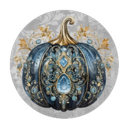 Mooie bejeweled blauwe en gouden pompoen snijplank