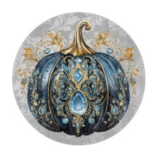 Mooie bejeweled blauwe en gouden pompoen snijplank