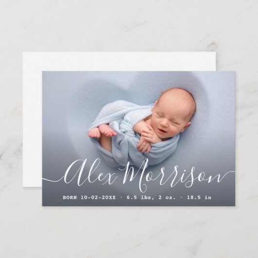 Mooie belettering geboortekaart kaart (Voorkant / Achterkant)