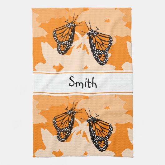 Mooie benoemde oranje monarchvlinders theedoek (Verticaal)