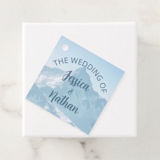 Mooie berg fotografie winter bruiloft bedankjes labels (In situ)