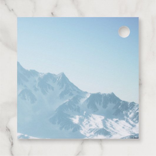 Mooie berg fotografie winter bruiloft bedankjes labels (Achterkant)