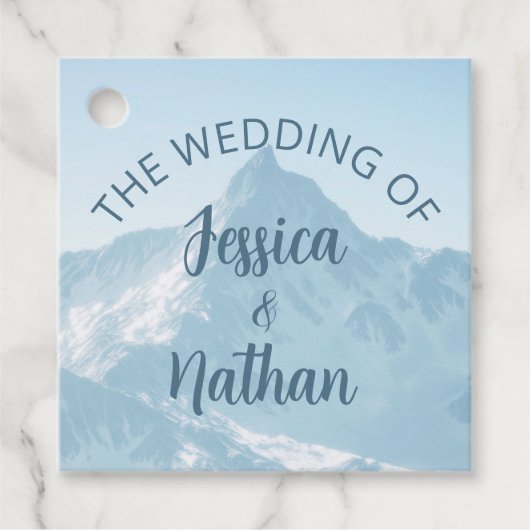 Mooie berg fotografie winter bruiloft bedankjes labels (Voorkant)