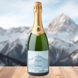 Mooie berg fotografie winter bruiloft sparkling wijnetiket