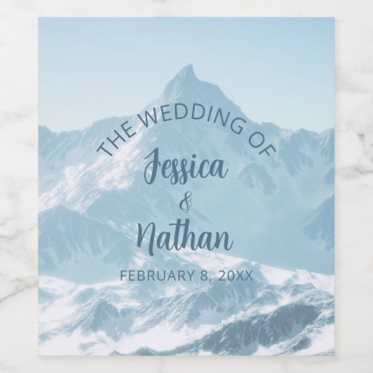 Mooie berg fotografie winter bruiloft wijn etiket (Enkel label)