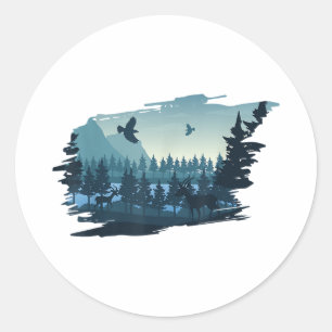 Mooie Berg, Natuur Bomen en Bos Ronde Sticker
