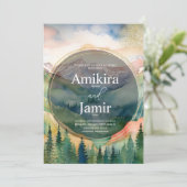 Mooie Bergen Waterverf Glitter Bruiloft Kaart (Staand voorkant)