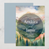 Mooie Bergen Waterverf Glitter Bruiloft Kaart (Voorkant / Achterkant)