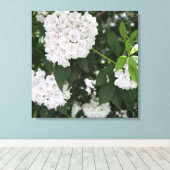 Mooie Berglaurier Witte Bloemen Canvas Afdruk (Insitu (Houten vloer))