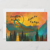 Mooie bergzondst, bomen en vogelweddenschappen kaart (Voorkant)