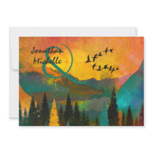 Mooie bergzondst, bomen en vogelweddenschappen