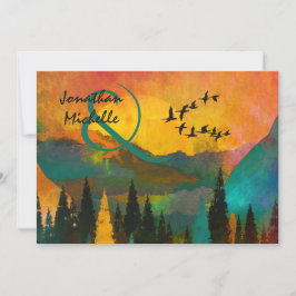 Mooie bergzondst, bomen en vogelweddenschappen kaart