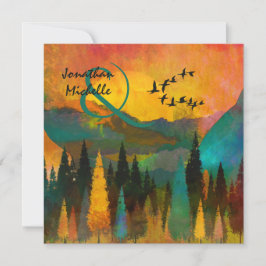 Mooie bergzondst, bomen en vogelweddenschappen kaart