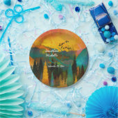 Mooie bergzondst, bomen en vogelweddenschappen papieren bordje (Feest)