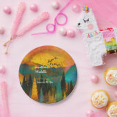 Mooie bergzondst, bomen en vogelweddenschappen papieren bordje (Feest)