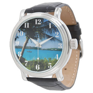Mooie Bermuda Boat en Tropische Beach Gift Horloge