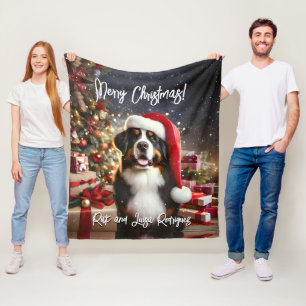 Mooie Berner Berner Hond met Santa Hat Fleece Deken
