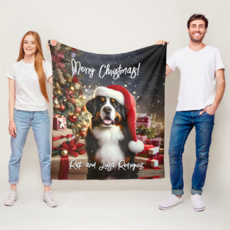 Mooie Berner Berner Hond met Santa Hat Fleece Deken