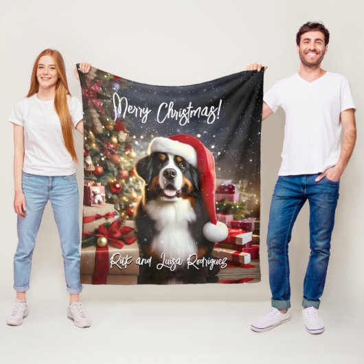Mooie Berner Berner Hond met Santa Hat Fleece Deken (In situ)