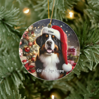 Mooie Berner Berner Hond met Santa Hat Keramisch Ornament