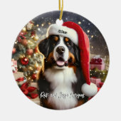 Mooie Berner Berner Hond met Santa Hat Keramisch Ornament (Voorkant)