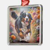 Mooie Bernese Berghond & Bloemen Metalen Ornament (Links)