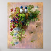 Mooie Berry-wijnstokken en blauwe vogels Poster (Voorkant)