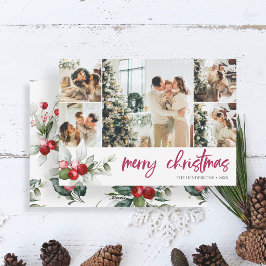 Mooie bes handgeschreven kerstfoto collage feestdagenkaart