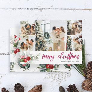 Mooie bes handgeschreven kerstfoto collage feestdagenkaart