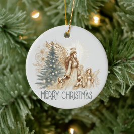 Mooie  beschermengel met kinderen keramisch ornament