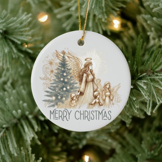 Mooie  beschermengel met kinderen keramisch ornament (Boom)