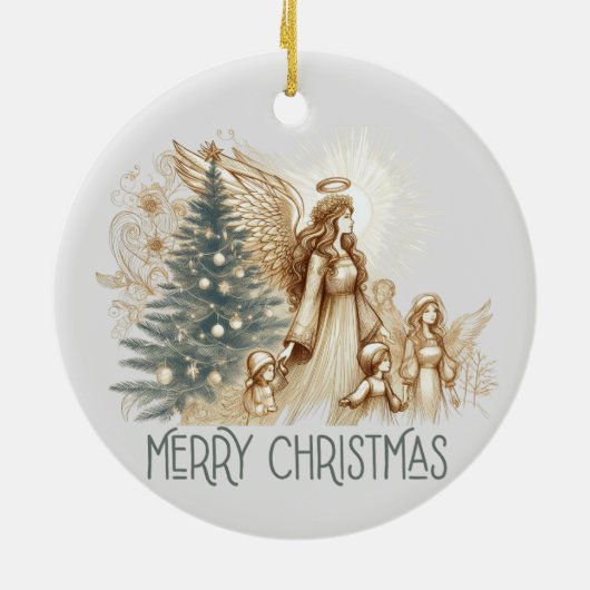 Mooie  beschermengel met kinderen keramisch ornament (Achterkant)