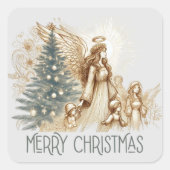 Mooie beschermengel met kinderen vierkante sticker (Voorkant)