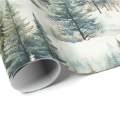 Mooie besneeuwde dennenbos Kerstmis Cadeaupapier (Rol Hoek)