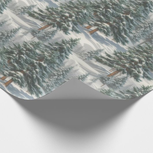 Mooie besneeuwde Scotch Pine Tree inpakpapier (Hoek)