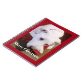 Mooie Besneeuwde Witte Hond Puppy Kerstmis Rood Notitieboek (Linkerzijde)