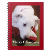 Mooie Besneeuwde Witte Hond Puppy Kerstmis Rood Notitieboek (Voorkant)