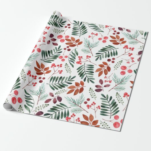 Mooie bessen en takken Waterverf Cadeaupapier (Uitgerold)