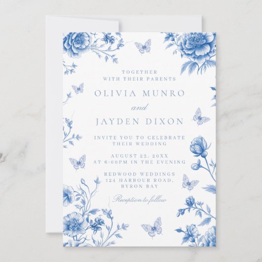 Mooie betoverde lentebloemen bruiloft kaart (Voorkant)