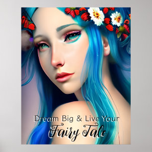 Mooie Betoverde Meisje met Bloemen   Sprookje Poster
