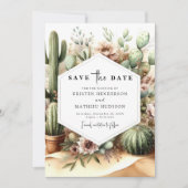 Mooie bewerkbare Cactus bruiloft Save The Date (Voorkant)