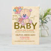 Mooie bewerkbare neutrale babyshower uitnodiging (Staand voorkant)