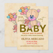 Mooie bewerkbare neutrale babyshower uitnodiging (Voorkant / Achterkant)